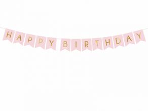 Happy Birthday banneri vaaleanpunainen 15x175cm 