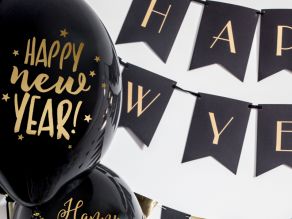 Happy New Year kumipallot 6kpl/pss musta