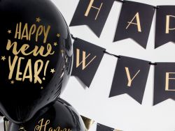 Happy New Year kumipallot 6kpl/pss musta