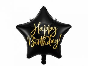 Happy Birthday tähti foliopallo musta