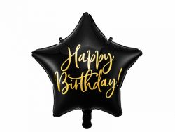 Happy Birthday tähti foliopallo musta