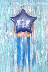 Happy Birthday tähti foliopallo sininen